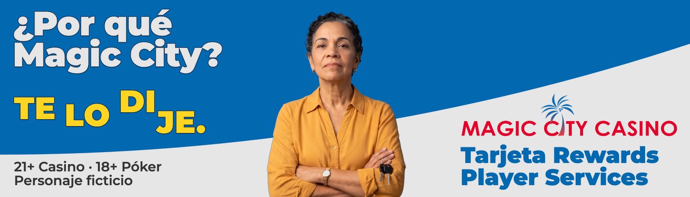 Digital billboard: Nereida, arms crossed, asks '¿Por qué Magic City?'